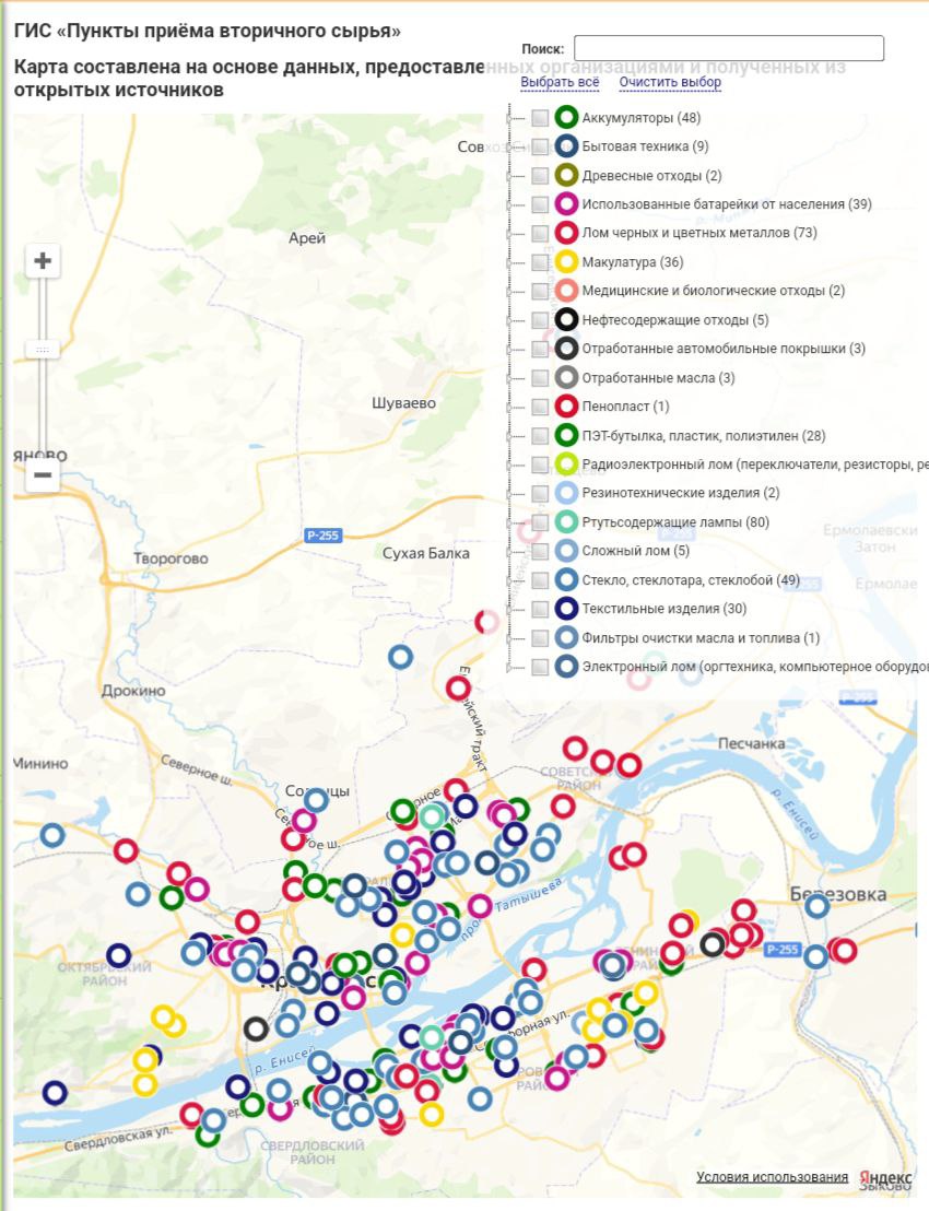 Перечень пунктов приёма вторсырья.