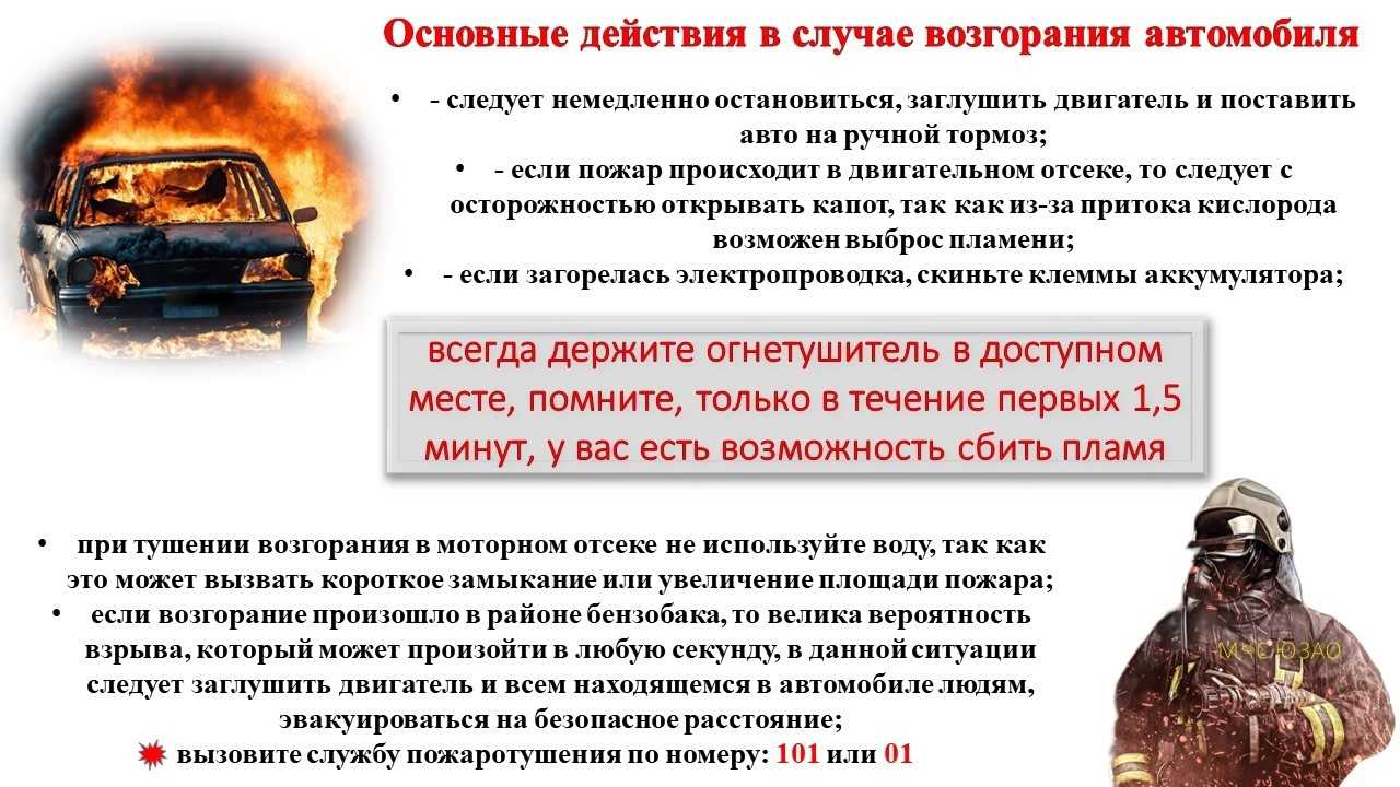 Действия при возгорании автомобиля.