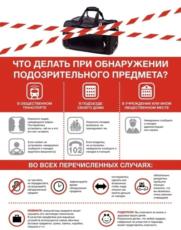 Памятка действий при обнаружении подозрительного предмета.