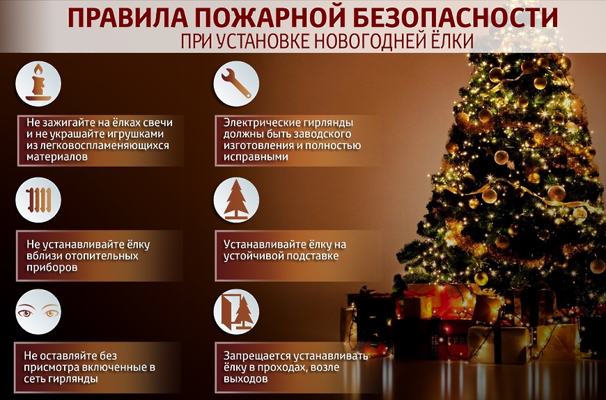 Меры безопасности при установке новогодней ели.